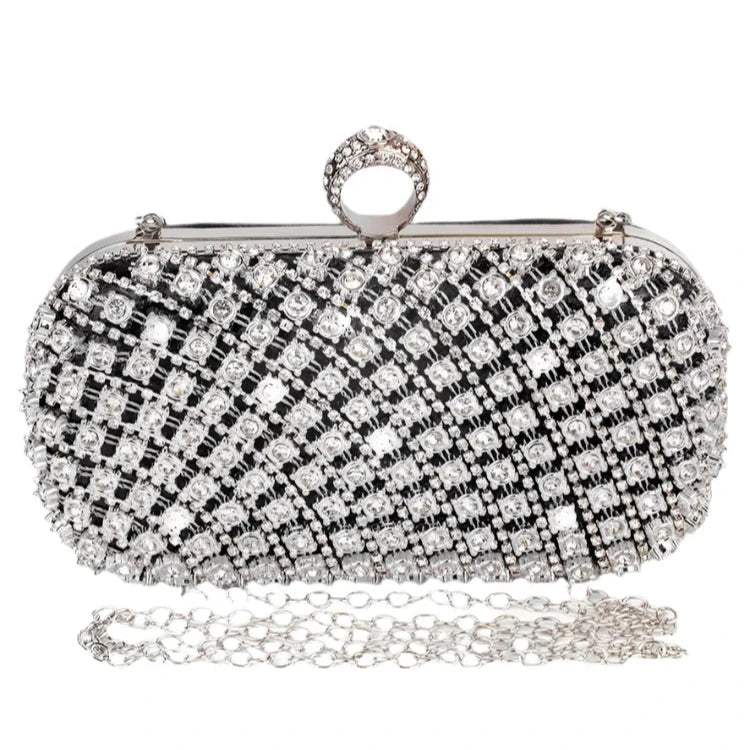Elegance Radiant Chic Rhinestone Clutch - Small Square Purse Trend Luxury Designer Chain Shoulder Bag Women's Handbags Wallets Evening Bag For Wedding 
