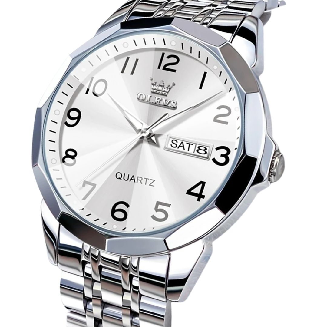 ELEGANCE® 9970 Men Luxury Quartz Watch Number Dial Rhombus Mirror Hand Clock Stainless Steel Original Watches