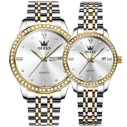 ELEGANCE® 3625 Couple Watch Luxury Brand Business Waterproof Stainless Steel Watch Elegant Dress His or Her Diamond Quartz Couple Watch