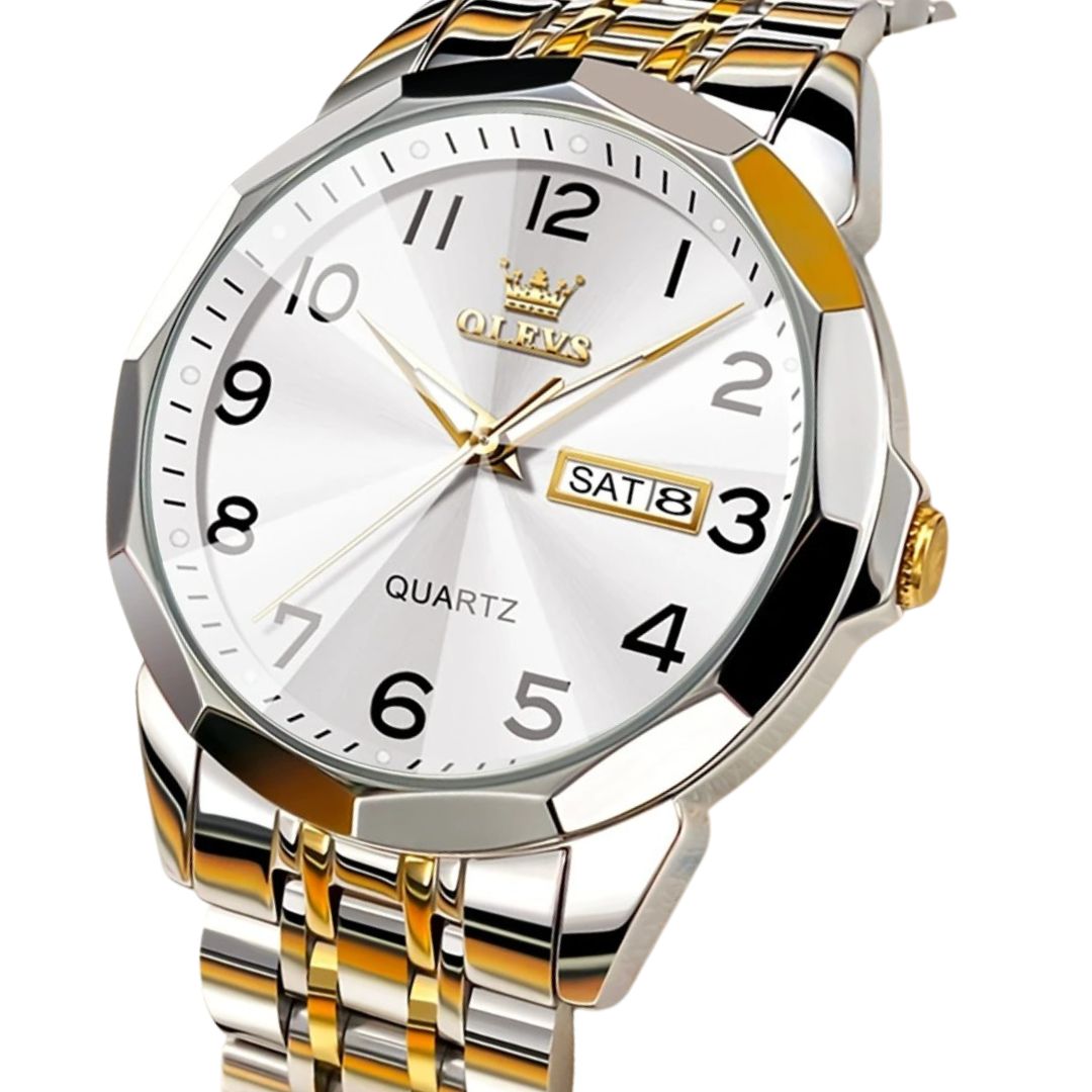 ELEGANCE® 9970 Men Luxury Quartz Watch Number Dial Rhombus Mirror Hand Clock Stainless Steel Original Watches