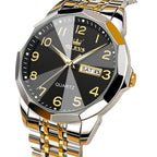 ELEGANCE® 9970 Men Luxury Quartz Watch Number Dial Rhombus Mirror Hand Clock Stainless Steel Original Watches