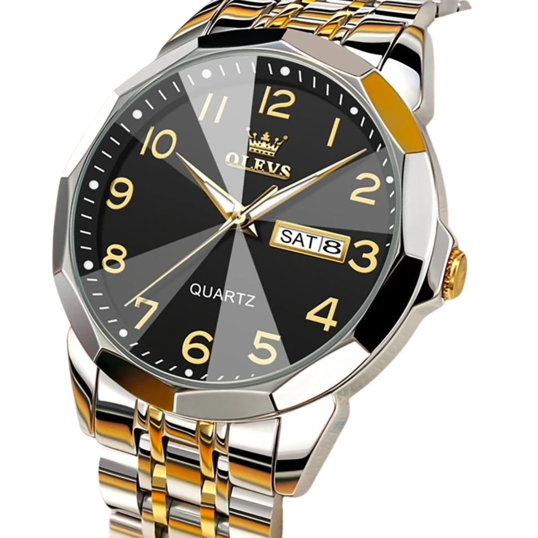 ELEGANCE® 9970 Men Luxury Quartz Watch Number Dial Rhombus Mirror Hand Clock Stainless Steel Original Watches