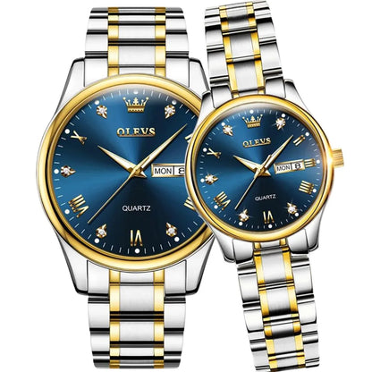 Elegance® 5563 Top Brand Luxury Quartz Watch Set Mens Women Couple Wristwatch Waterproof Stainless Steel Clock Top Gift For Lover