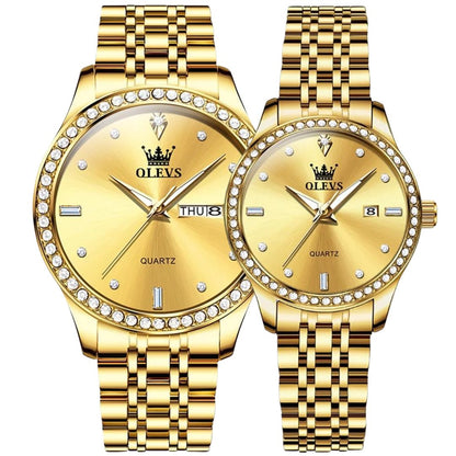 ELEGANCE® 3625 Couple Watch Luxury Brand Business Waterproof Stainless Steel Watch Elegant Dress His or Her Diamond Quartz Couple Watch