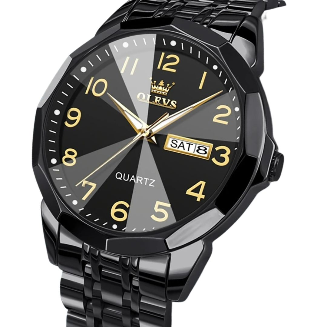 ELEGANCE® 9970 Men Luxury Quartz Watch Number Dial Rhombus Mirror Hand Clock Stainless Steel Original Watches