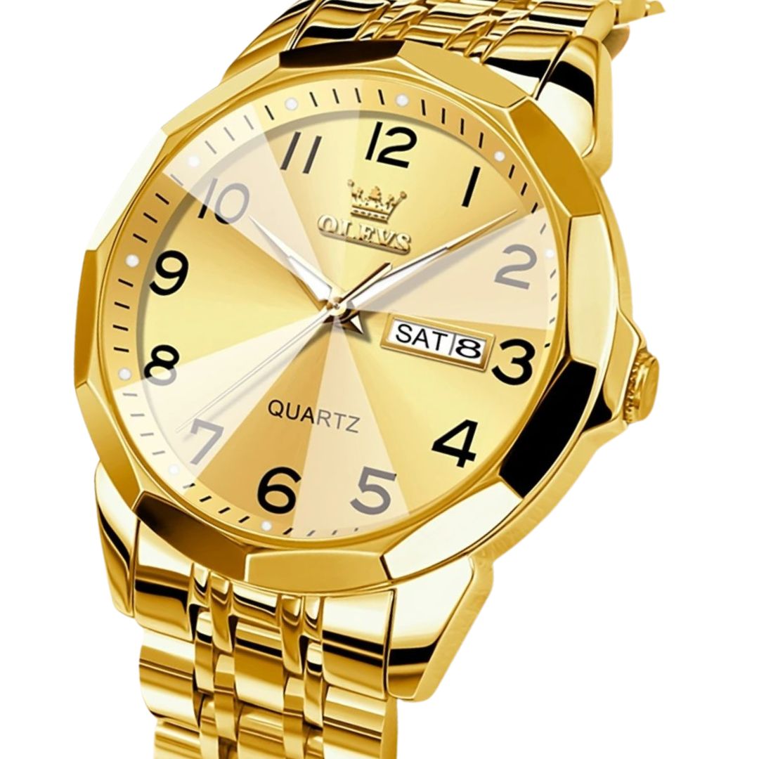 ELEGANCE® 9970 Men Luxury Quartz Watch Number Dial Rhombus Mirror Hand Clock Stainless Steel Original Watches