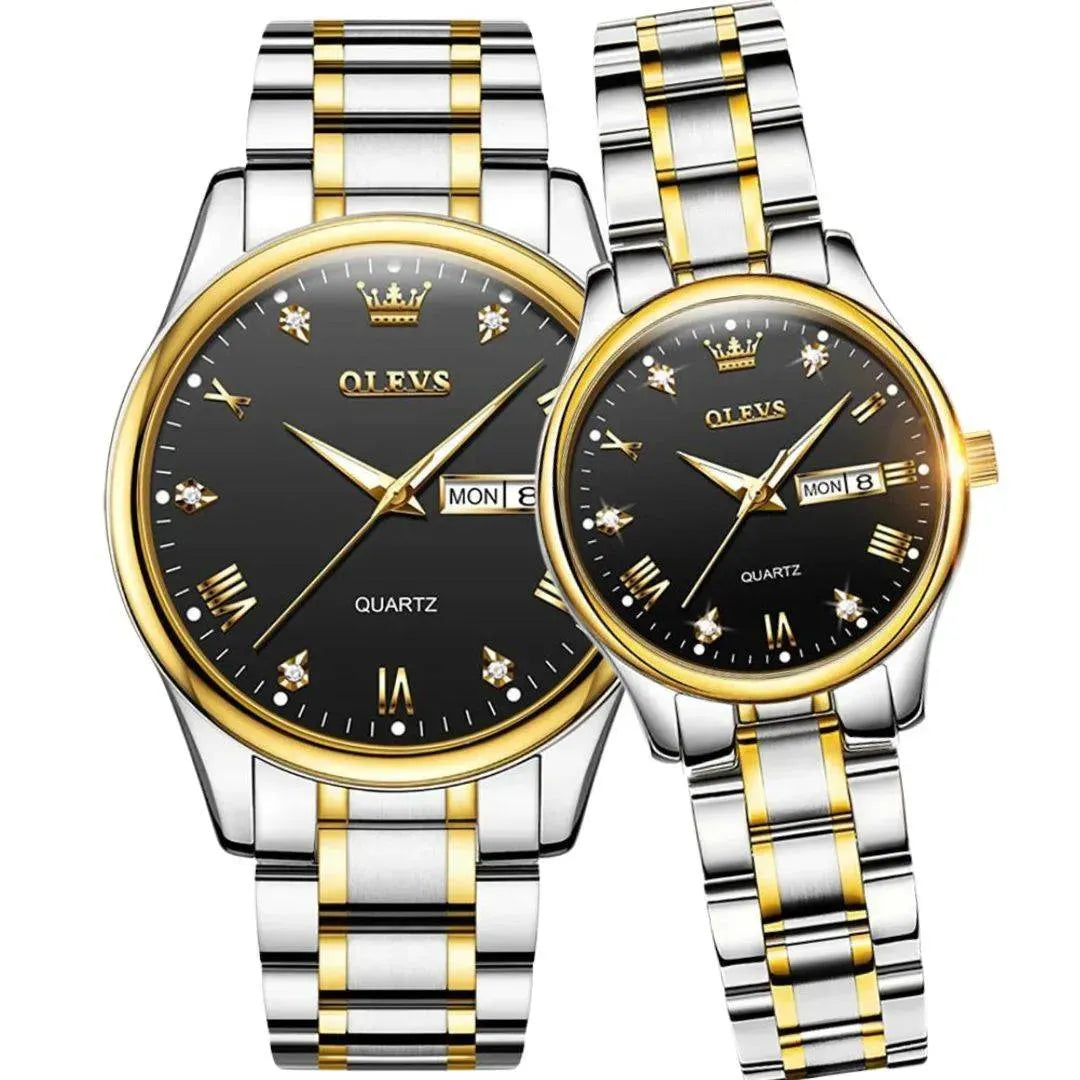 Elegance® 5563 Top Brand Luxury Quartz Watch Set Mens Women Couple Wristwatch Waterproof Stainless Steel Clock Top Gift For Lover