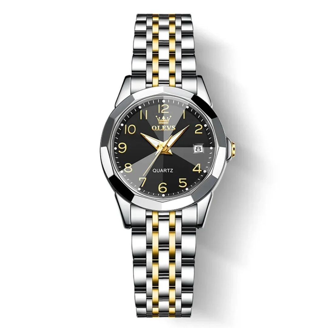 ELEGANCE® 9970 Men Luxury Quartz Watch Number Dial Rhombus Mirror Hand Clock Stainless Steel Original Watches