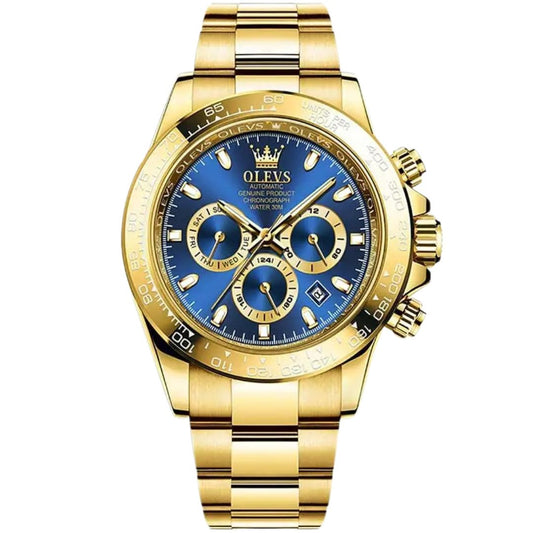 ELEGANCE® 6638 Gold Stainless Steel Watches for Men Automatic Chronograph - Gold Bezel & Waterproof & Luminous & Date