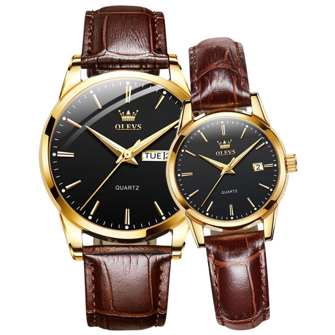 ELEGANCE® 6898 Fashion Waterproof Couple Wristwatches, PU Strap High Quality Exquisite Quartz Watches For Couple Luminous Calendar