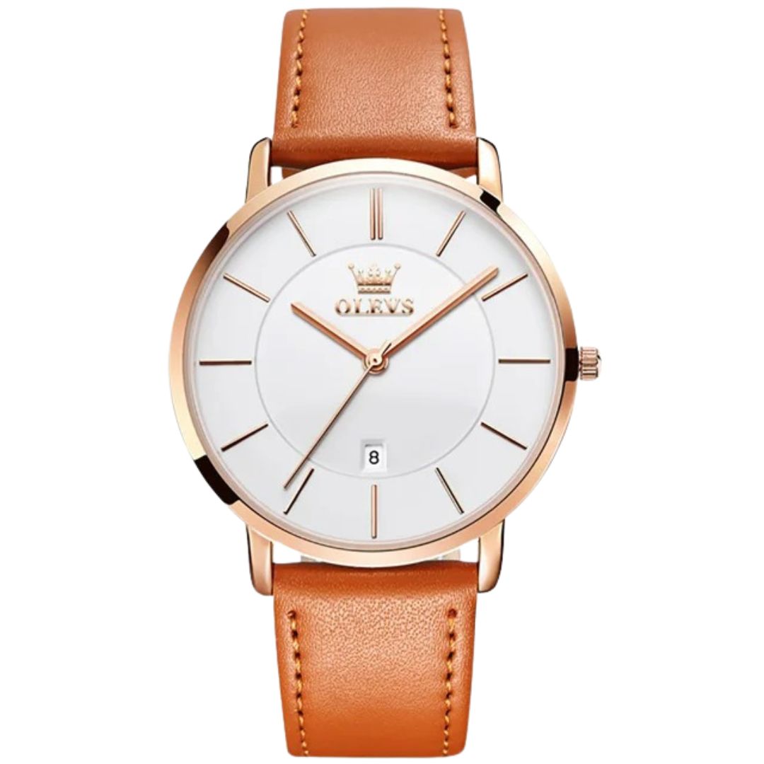 ELEGANCE® 5869 Ultra Thin 6.5mm Men Watch Luxury Quartz Minimalist Waterproof Date Bussiness Watch Fashion Leather Strap