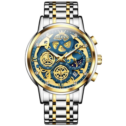 Elegane® 9947 Men's Watches Top Brand Luxury Original Waterproof Quartz Watch for Man Gold Skeleton Style 24 Hour Day Night