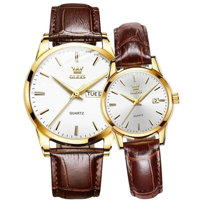 ELEGANCE® 6898 Fashion Waterproof Couple Wristwatches, PU Strap High Quality Exquisite Quartz Watches For Couple Luminous Calendar