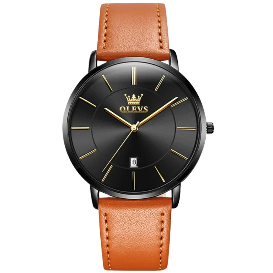 ELEGANCE® 5869 Ultra Thin 6.5mm Men Watch Luxury Quartz Minimalist Waterproof Date Bussiness Watch Fashion Leather Strap