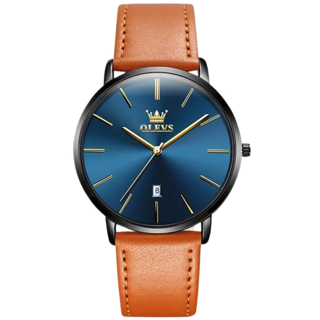 ELEGANCE® 5869 Ultra Thin 6.5mm Men Watch Luxury Quartz Minimalist Waterproof Date Bussiness Watch Fashion Leather Strap