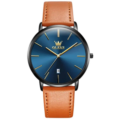 ELEGANCE® 5869 Ultra Thin 6.5mm Men Watch Luxury Quartz Minimalist Waterproof Date Bussiness Watch Fashion Leather Strap