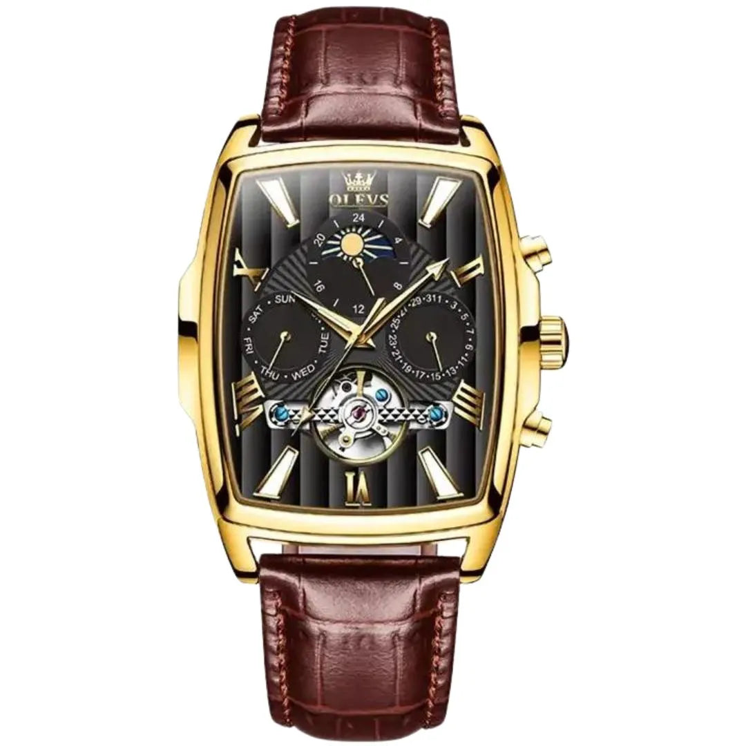 Elegance® 6675 Executive Men Watch Luxury Rectangular Dial Mechanical Watches Waterproof Leather Automatic Luminous Watch Business Men