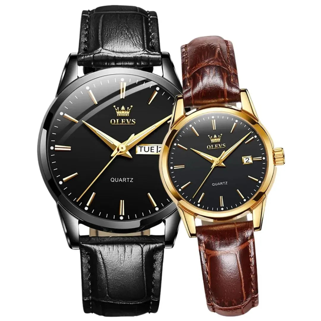 ELEGANCE® 6898 Fashion Waterproof Couple Wristwatches, PU Strap High Quality Exquisite Quartz Watches For Couple Luminous Calendar