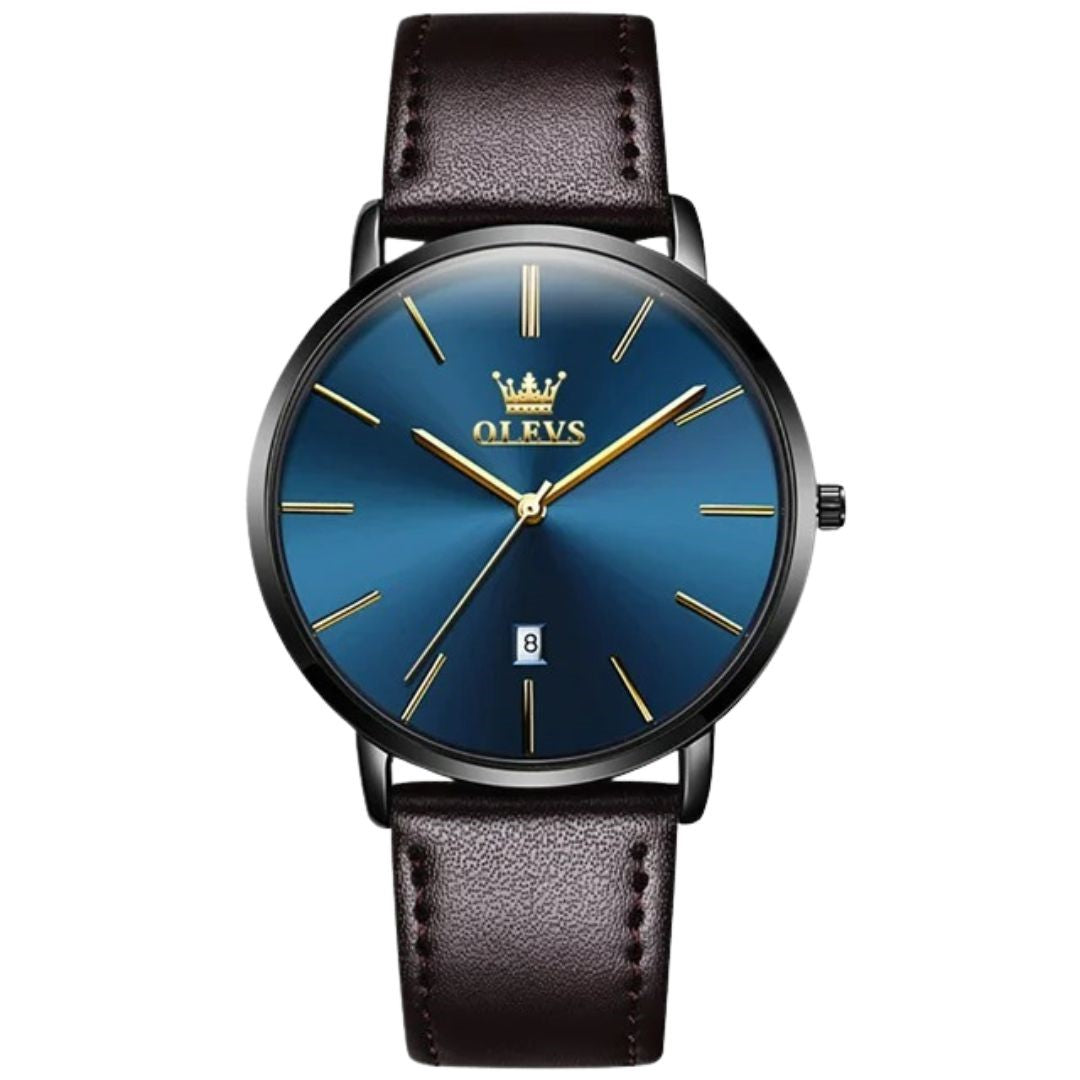 ELEGANCE® 5869 Ultra Thin 6.5mm Men Watch Luxury Quartz Minimalist Waterproof Date Bussiness Watch Fashion Leather Strap