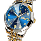 ELEGANCE® 9970 Men Luxury Quartz Watch Number Dial Rhombus Mirror Hand Clock Stainless Steel Original Watches