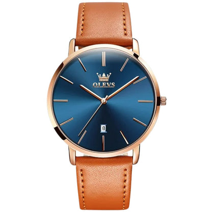 ELEGANCE® 5869 Ultra Thin 6.5mm Men Watch Luxury Quartz Minimalist Waterproof Date Bussiness Watch Fashion Leather Strap