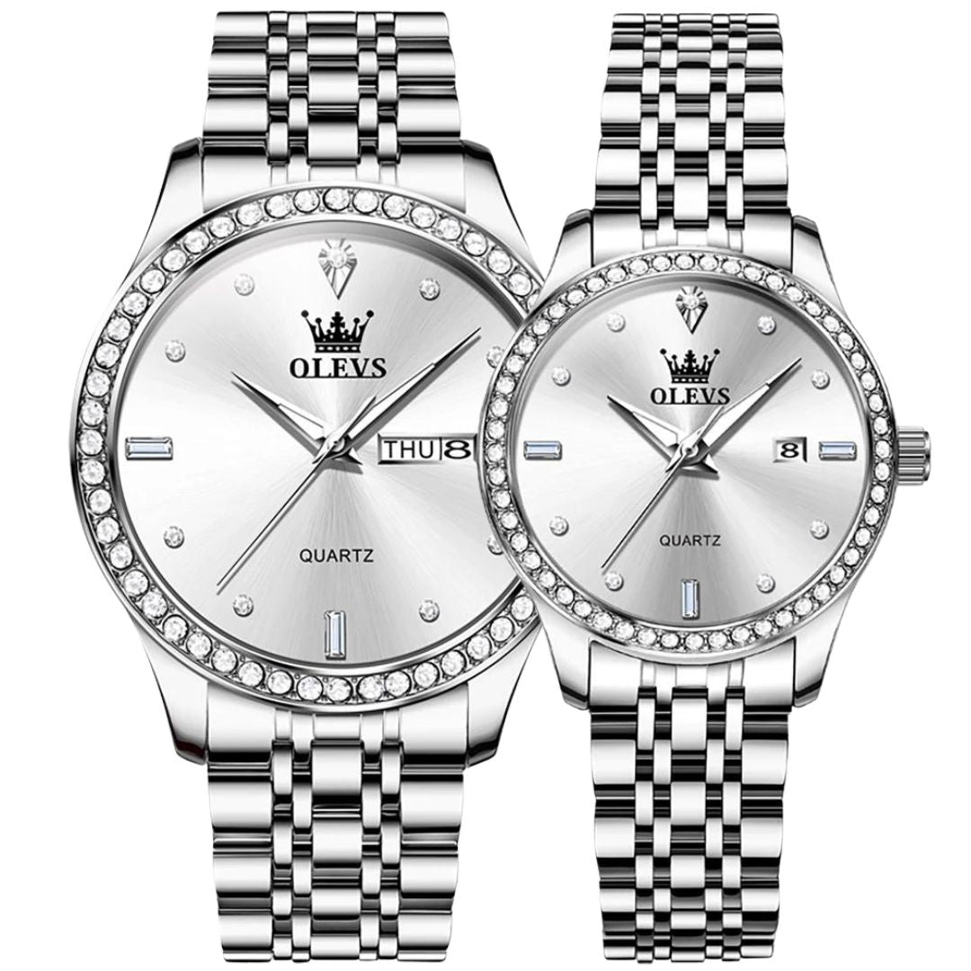 ELEGANCE® 3625 Couple Watch Luxury Brand Business Waterproof Stainless Steel Watch Elegant Dress His or Her Diamond Quartz Couple Watch