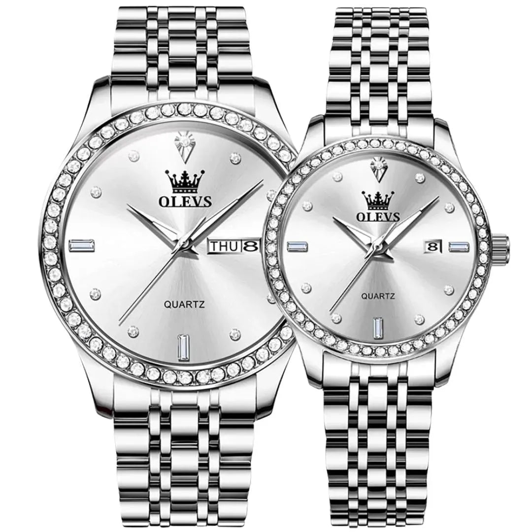 ELEGANCE® 3625 Couple Watch Luxury Brand Business Waterproof Stainless Steel Watch Elegant Dress His or Her Diamond Quartz Couple Watch