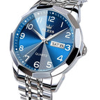 ELEGANCE® 9970 Men Luxury Quartz Watch Number Dial Rhombus Mirror Hand Clock Stainless Steel Original Watches