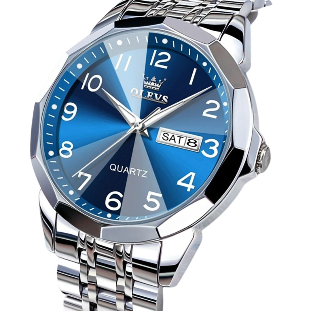 ELEGANCE® 9970 Men Luxury Quartz Watch Number Dial Rhombus Mirror Hand Clock Stainless Steel Original Watches