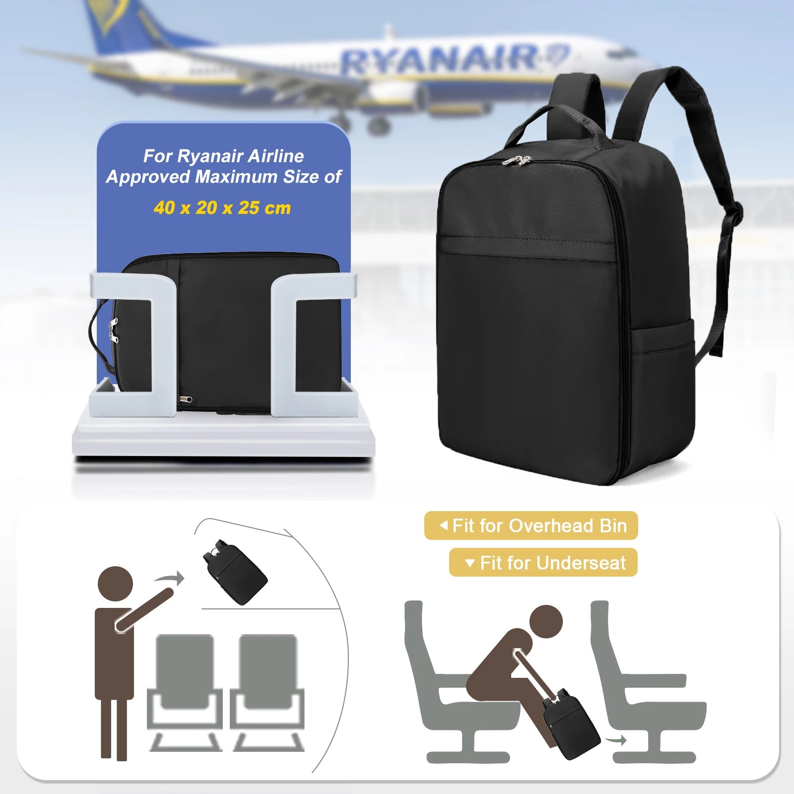 Elegance TravelMate Elite Backpack - 40x20x25 Cabin Bag, Hand Luggage Travel Backpack for Easyjet Cabin Bag 45x36x20, Laptop Backpack for Women/Men