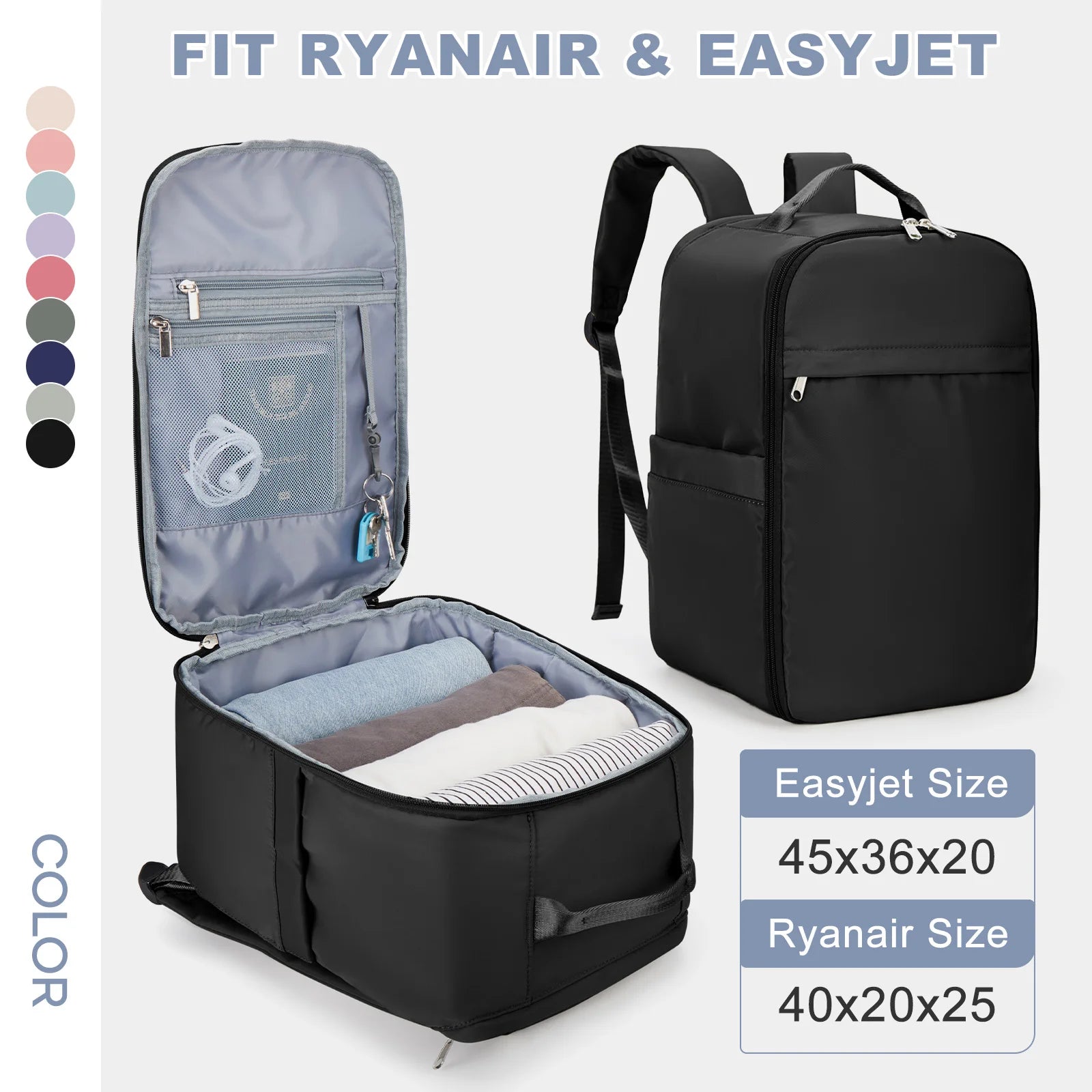 Elegance TravelMate Elite Backpack - 40x20x25 Cabin Bag, Hand Luggage Travel Backpack for Easyjet Cabin Bag 45x36x20, Laptop Backpack for Women/Men