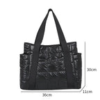 Elegance Essential Luxe Bag - Space Padded Women Shoulder Bags For Winter 2021 Large Capacity Black Handbags Designer Nylon Cotton Warm Tote Solid