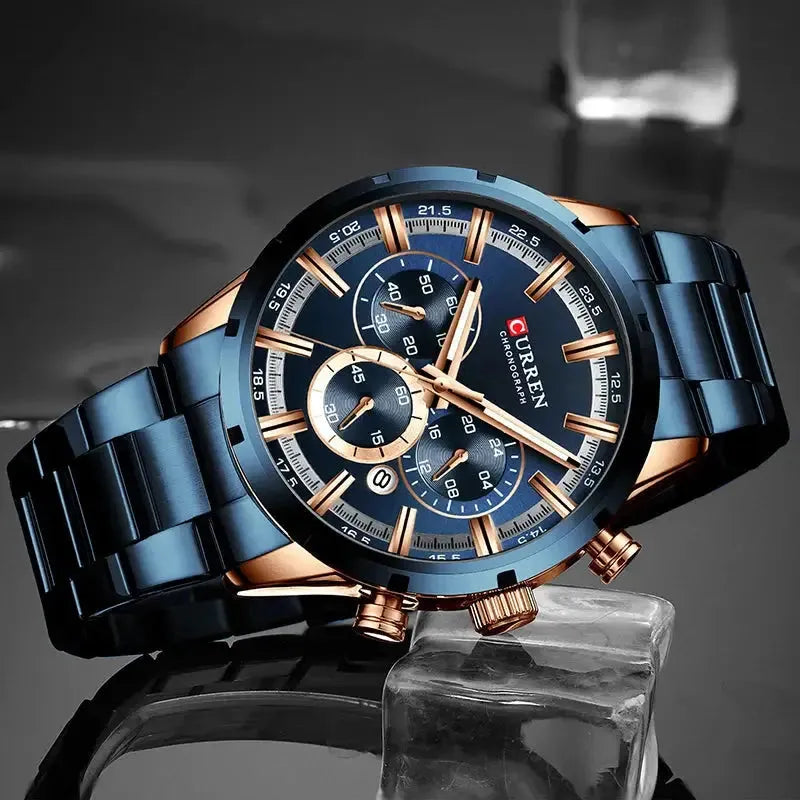 ELEGANCE® Men Watch Top Brand Luxury Sports Quartz Mens Watches Full Steel Waterproof Chronograph Wristwatch Men Relogio Masculino CURREN