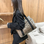 Elegance Essential Luxe Bag - Space Padded Women Shoulder Bags For Winter 2021 Large Capacity Black Handbags Designer Nylon Cotton Warm Tote Solid