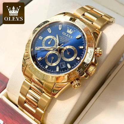 ELEGANCE® 6638 Gold Stainless Steel Watches for Men Automatic Chronograph - Gold Bezel & Waterproof & Luminous & Date