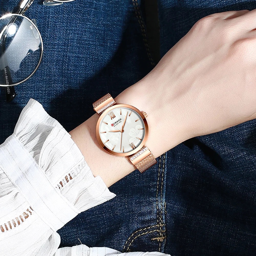Elegance Glamour 9067 Watch for Women Luxury Quartz Gold Elegant Bracelet Wristwatch Female Clock Ladies Dress Stainless Steel