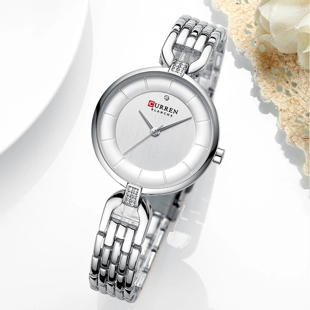 Elegance Prestige 9052 Women Watch - Luxury Brand Simple Casual Quartz Watches Women Silver Dress Wristwatch Female Clock Ladies Watch with Stainless Steel