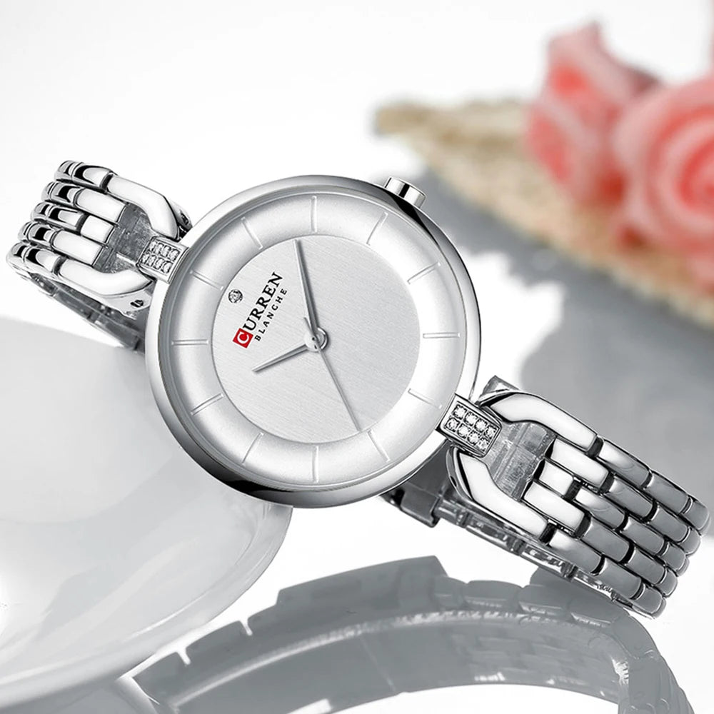 Elegance Prestige 9052 Women Watch - Luxury Brand Simple Casual Quartz Watches Women Silver Dress Wristwatch Female Clock Ladies Watch with Stainless Steel