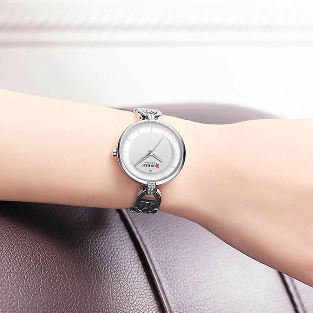 Elegance Prestige 9052 Women Watch - Luxury Brand Simple Casual Quartz Watches Women Silver Dress Wristwatch Female Clock Ladies Watch with Stainless Steel