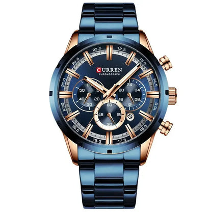 ELEGANCE® Men Watch Top Brand Luxury Sports Quartz Mens Watches Full Steel Waterproof Chronograph Wristwatch Men Relogio Masculino CURREN