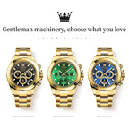 ELEGANCE® 6638 Gold Stainless Steel Watches for Men Automatic Chronograph - Gold Bezel & Waterproof & Luminous & Date