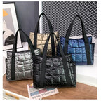 Elegance Essential Luxe Bag - Space Padded Women Shoulder Bags For Winter 2021 Large Capacity Black Handbags Designer Nylon Cotton Warm Tote Solid
