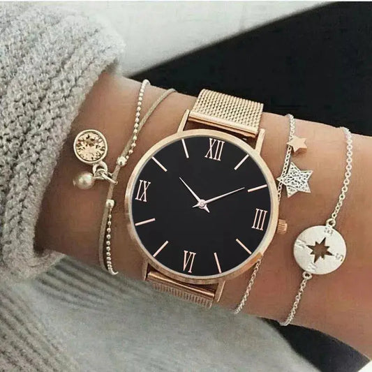 ELEGANCE® Women Watches Luxury Rose Gold Dial Top Brand Stainless Steel Dress Quartz Wristwatch Mesh Strap Female Clock Hot Zegarek Damski Style