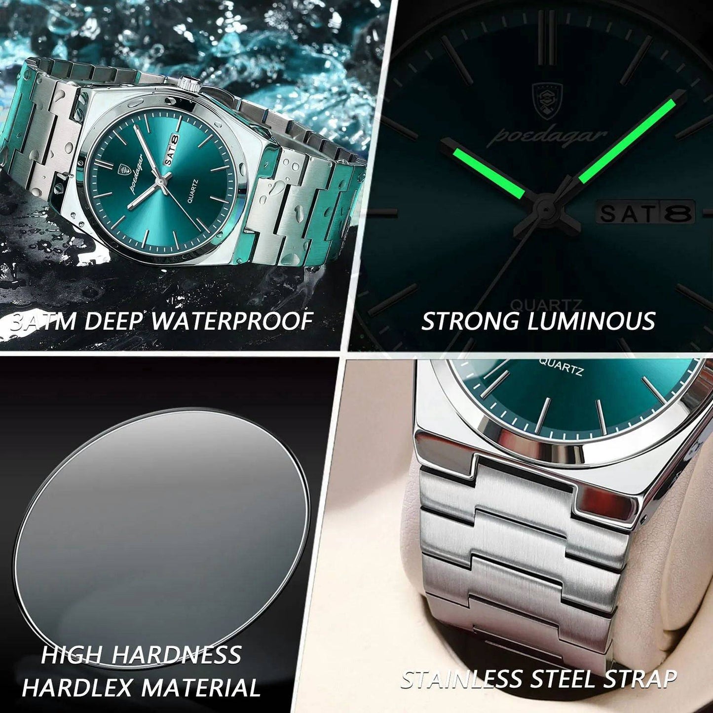 ELEGANCE® Luxury Watch For Man Waterproof Luminous Date Week Stainless Steel Men Watch Casual Quartz Men's Watches Male Clock POEDAGAR