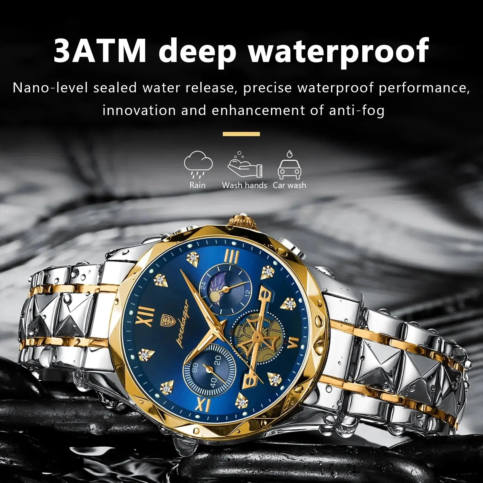 ELEGANCE® Luxury Man Wristwatch Waterproof Luminous Chronograph Watch for Men Stainless Steel Men's Quartz Watches POEDAGAR