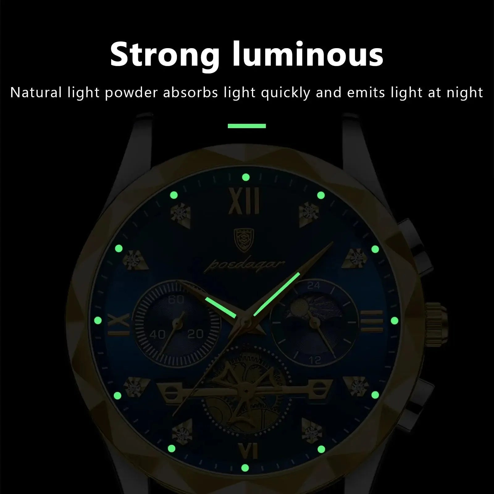 ELEGANCE® Luxury Man Wristwatch Waterproof Luminous Chronograph Watch for Men Stainless Steel Men's Quartz Watches POEDAGAR