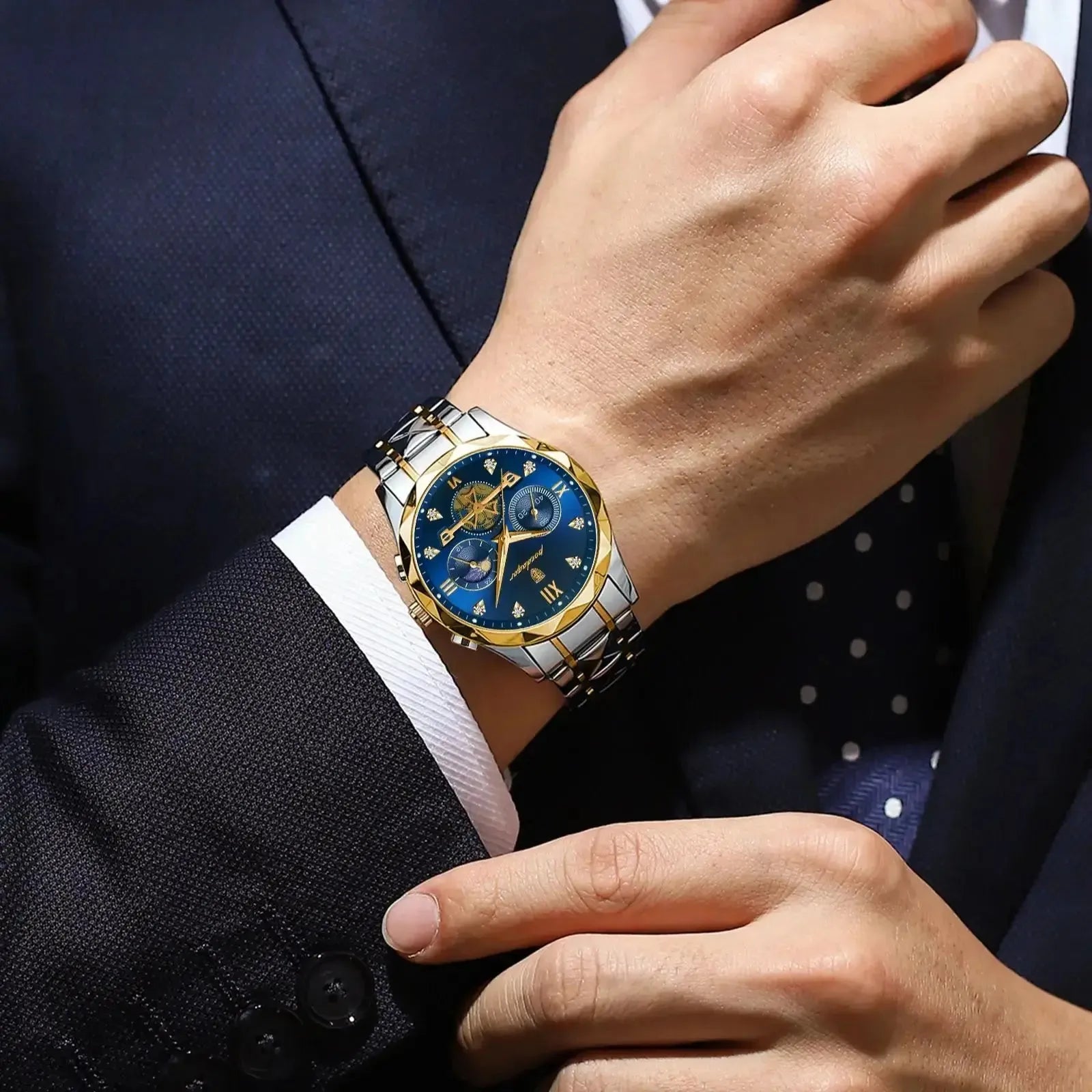 ELEGANCE® Luxury Man Wristwatch Waterproof Luminous Chronograph Watch for Men Stainless Steel Men's Quartz Watches POEDAGAR