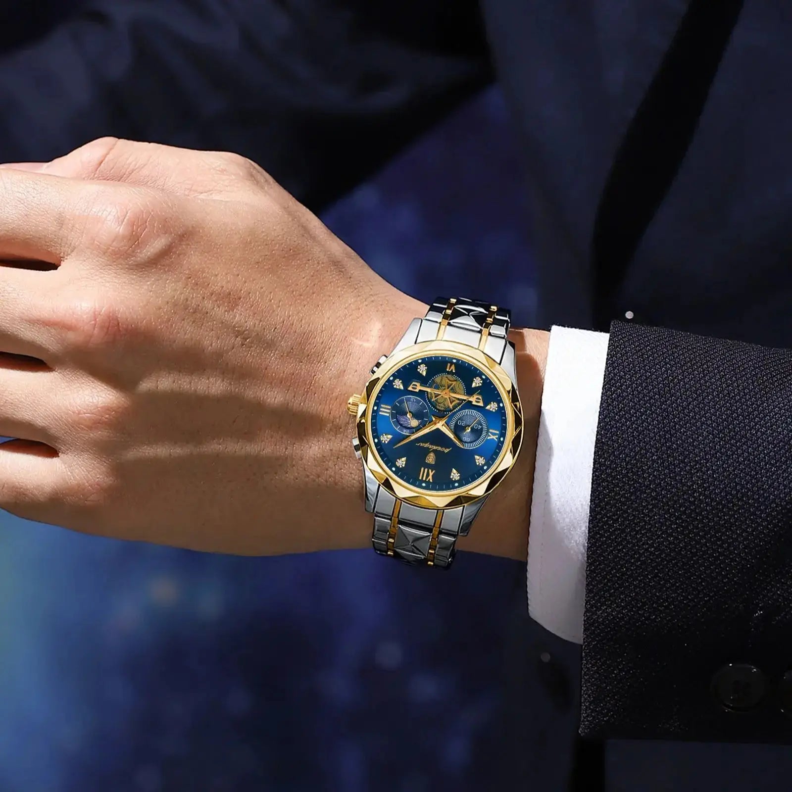 ELEGANCE® Luxury Man Wristwatch Waterproof Luminous Chronograph Watch for Men Stainless Steel Men's Quartz Watches POEDAGAR