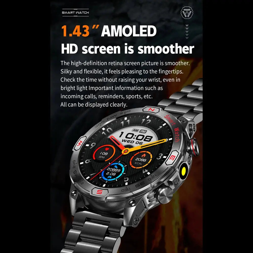 Elegance EliteTrack Smartwatch GPS Tracking LED Lights Outdoor Military Bluetooth Call Smartｗatch Men AMOLED HD Screen 1ATM Waterproof Sports Smart Watch IOS Android