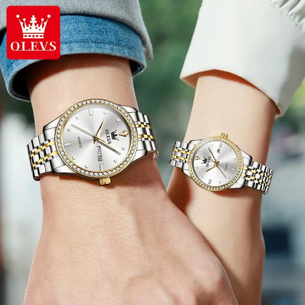 ELEGANCE® 3625 Couple Watch Luxury Brand Business Waterproof Stainless Steel Watch Elegant Dress His or Her Diamond Quartz Couple Watch